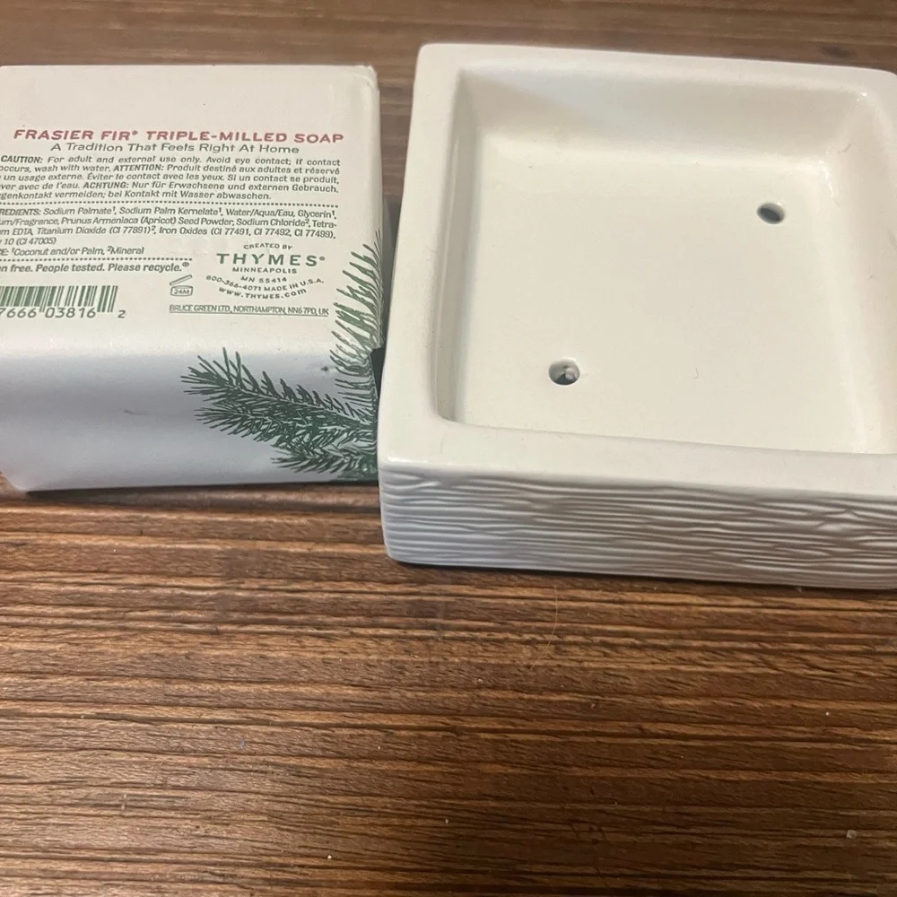 🆕🌲Thymes Frasier Fir Votive Candle and Soap with Wooded Pattern Soap Dish 🌲🆕